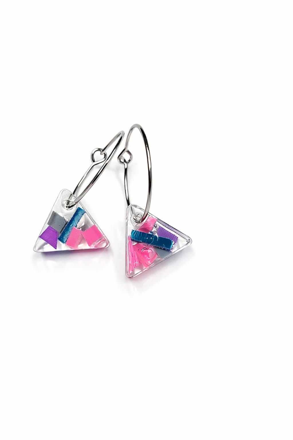 Beach-Cleaned Small Triangle Charm Hoop Earrings | Handmade Sustainable Jewellery