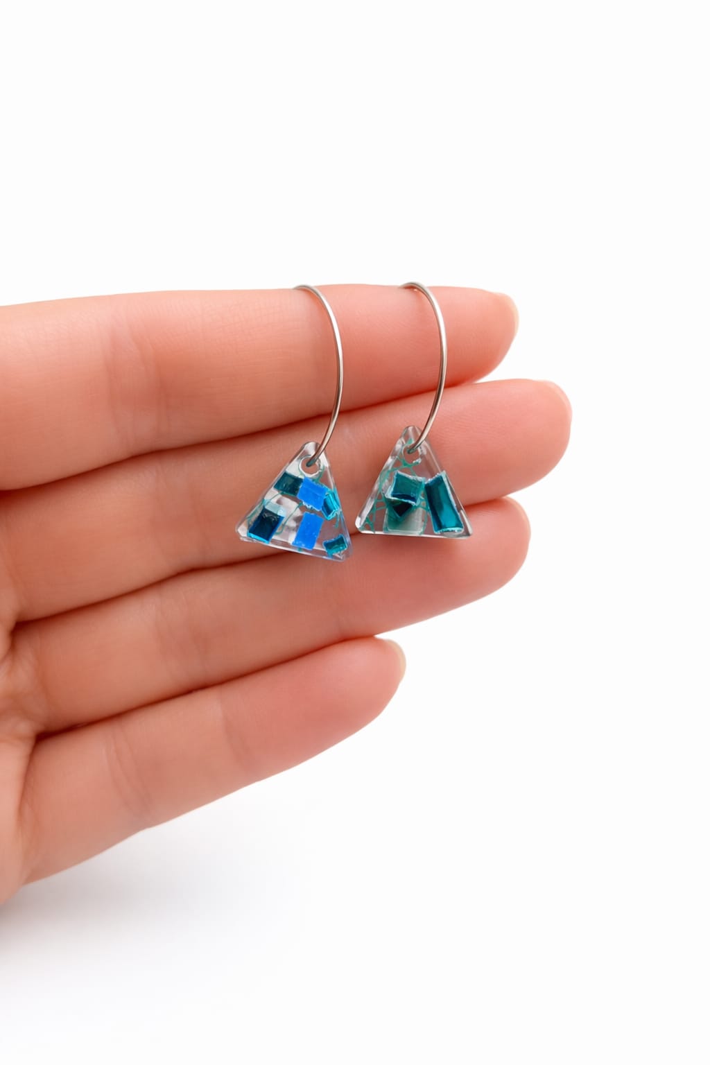 Beach-Cleaned Small Triangle Charm Hoop Earrings | Handmade Sustainable Jewellery