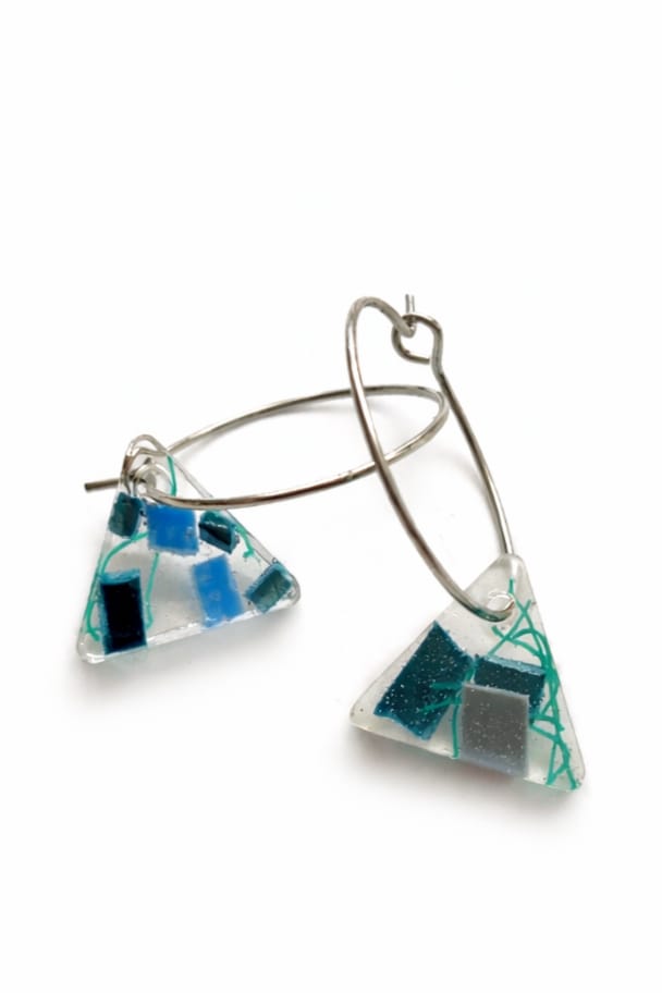 Beach-Cleaned Small Triangle Charm Hoop Earrings | Handmade Sustainable Jewellery