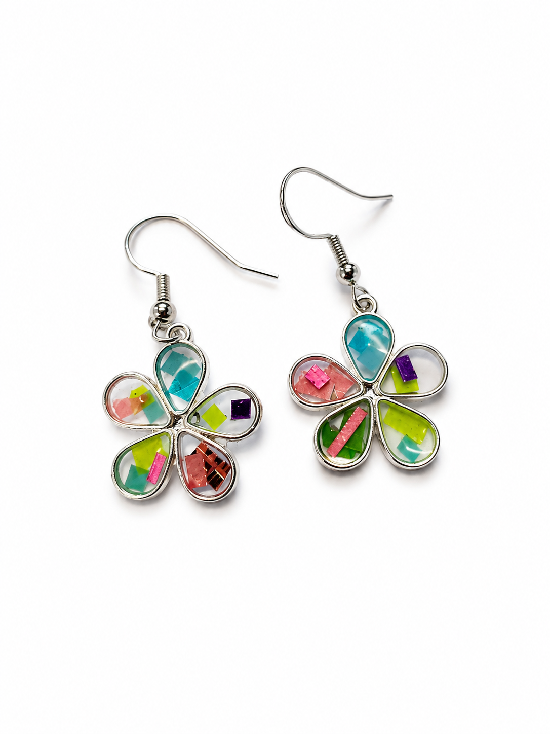 Beach-Cleaned Flower Drop Earrings | Handmade Sustainable Jewellery