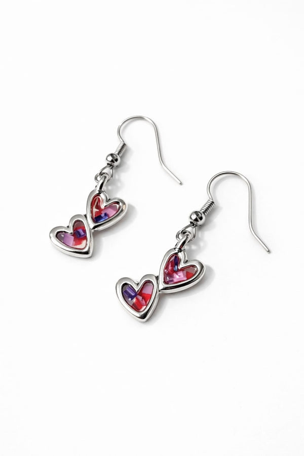 Beach-Cleaned Heart Charm Dangle Earrings | Handmade Heart Jewellery