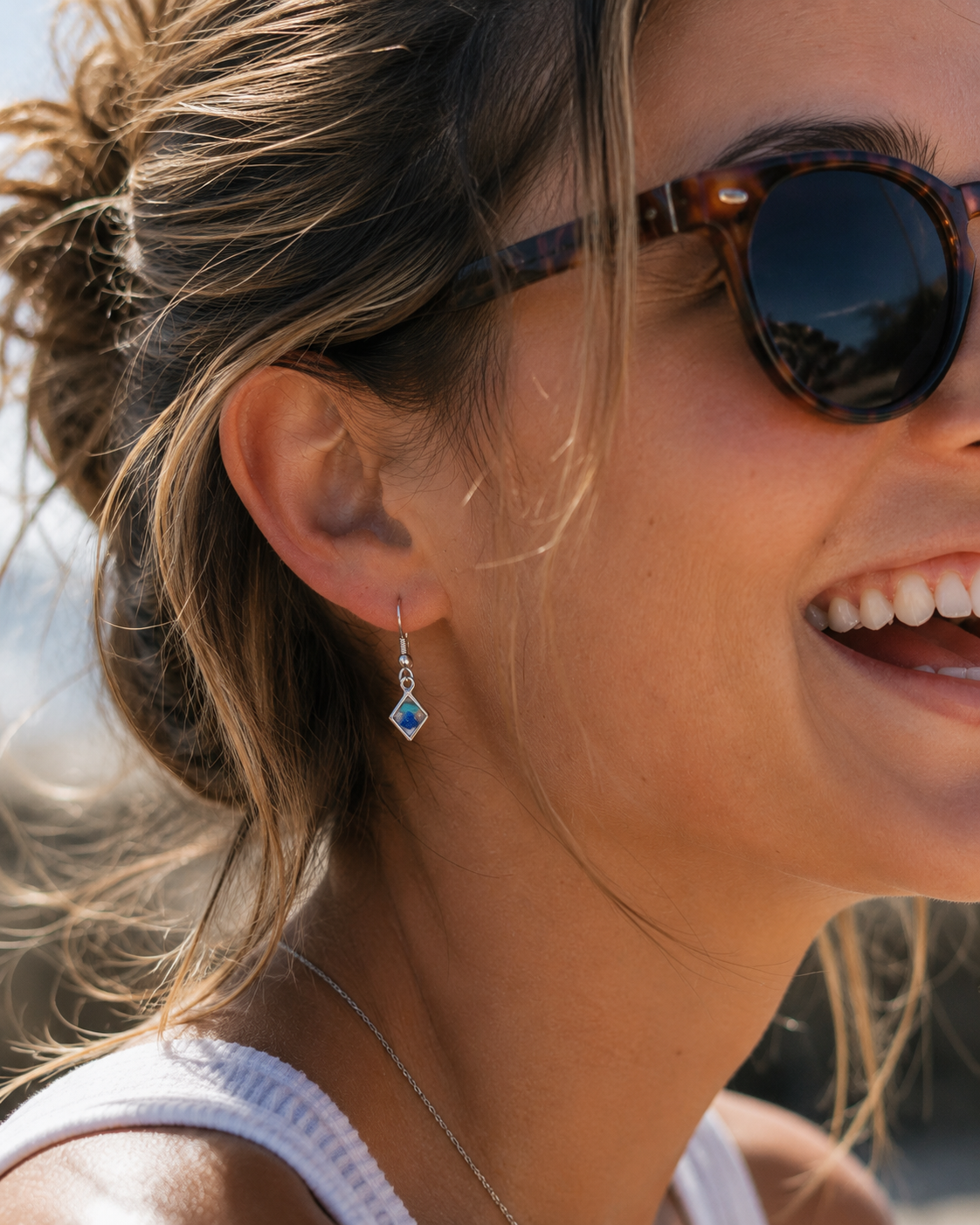 Beach-Cleaned Diamond Charm Dangle Earrings | Handmade Sustainable Jewellery