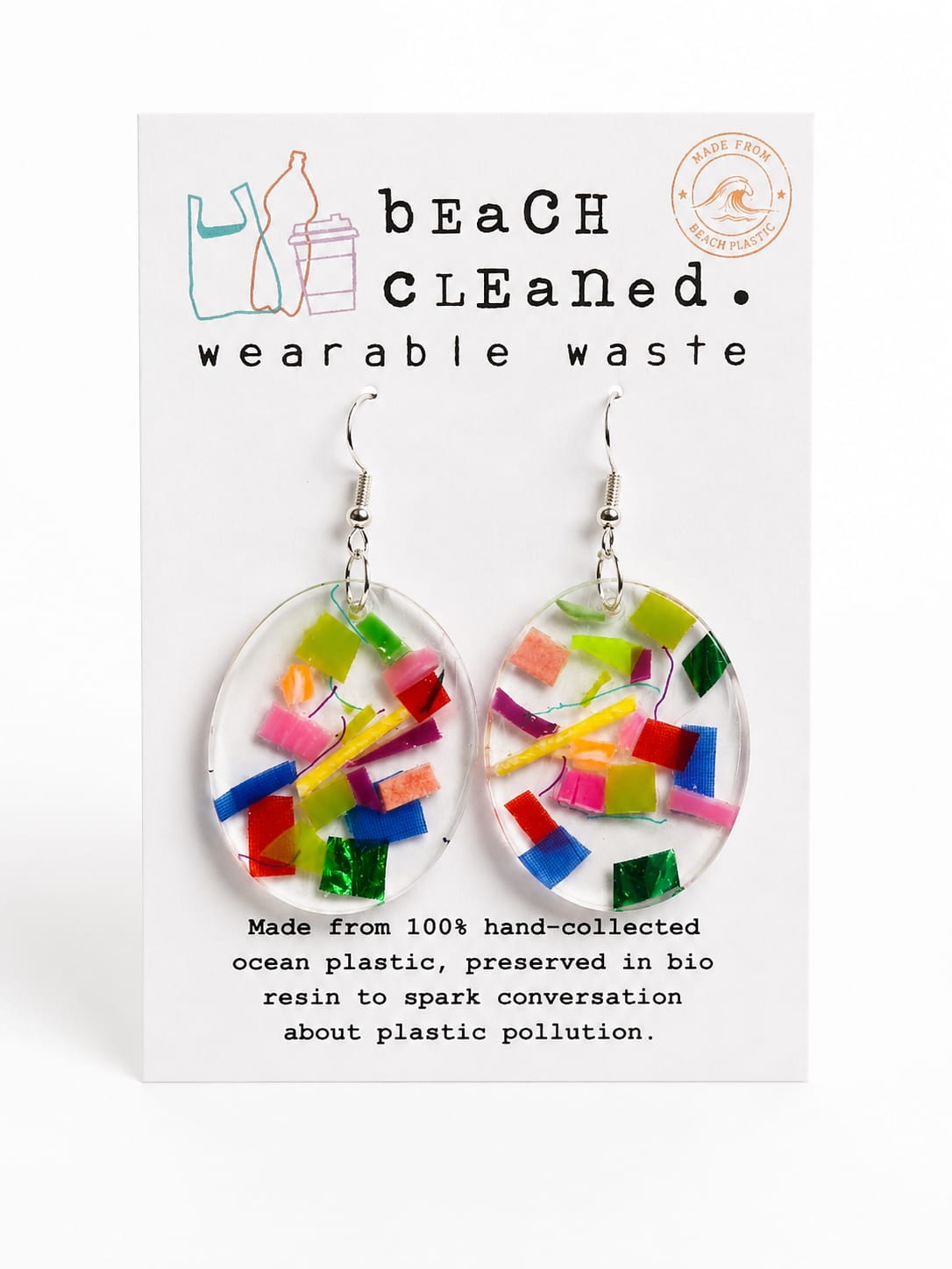 Beach-Cleaned Oval Dangle Earrings | Handmade Sustainable Jewellery