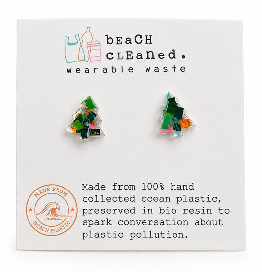 Beach-Cleaned Christmas Tree Stud Earrings | Handmade Christmas Jewellery