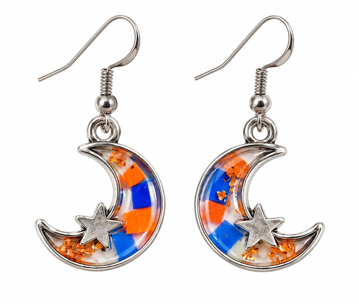 Beach-Cleaned Moon & Star Dangle Earrings | Handmade Jewellery