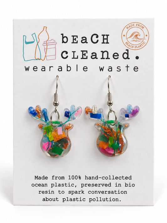 Beach-Cleaned Reindeer Dangle Earrings | Handmade Christmas Jewellery