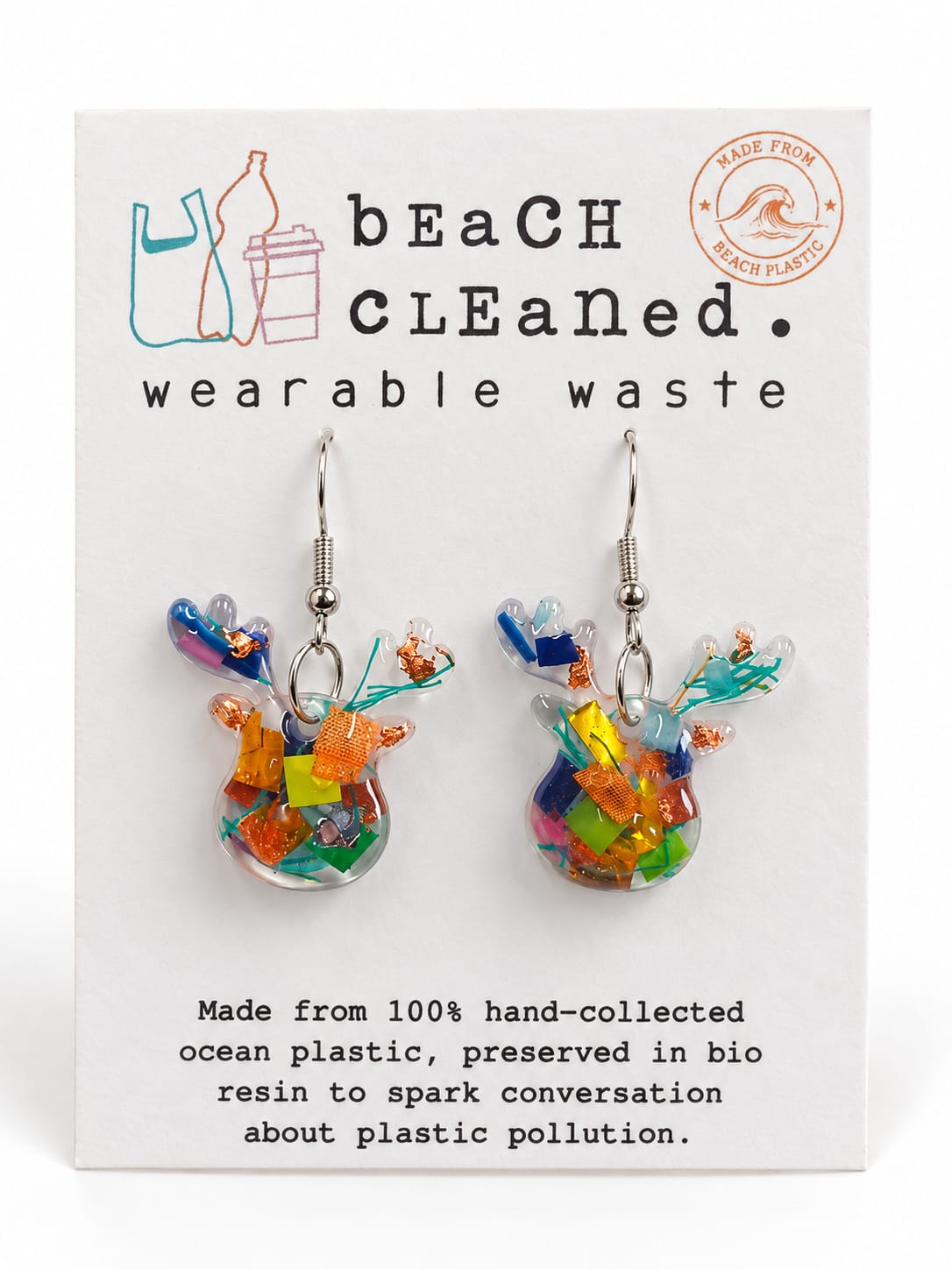 Beach-Cleaned Reindeer Dangle Earrings | Handmade Christmas Jewellery