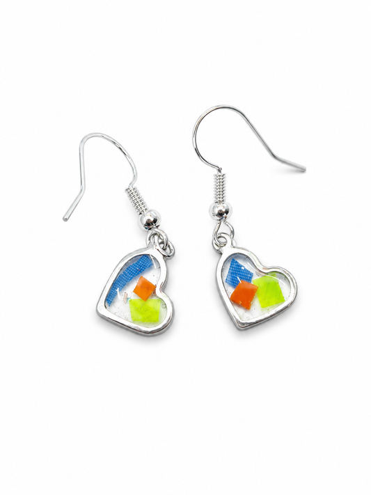 Beach-Cleaned Heart Charm Dangle Earrings | Handmade Sustainable Jewellery