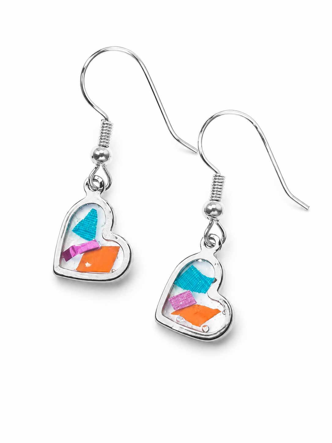 Beach-Cleaned Heart Charm Dangle Earrings | Handmade Sustainable Jewellery