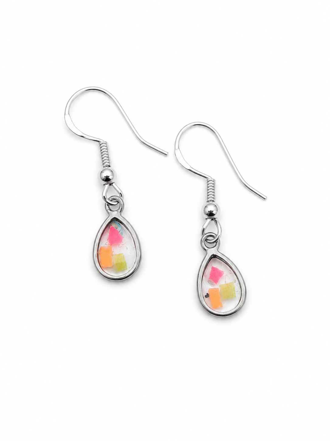 Beach-Cleaned Teardrop Charm Dangle Earrings | Handmade Sustainable Jewellery
