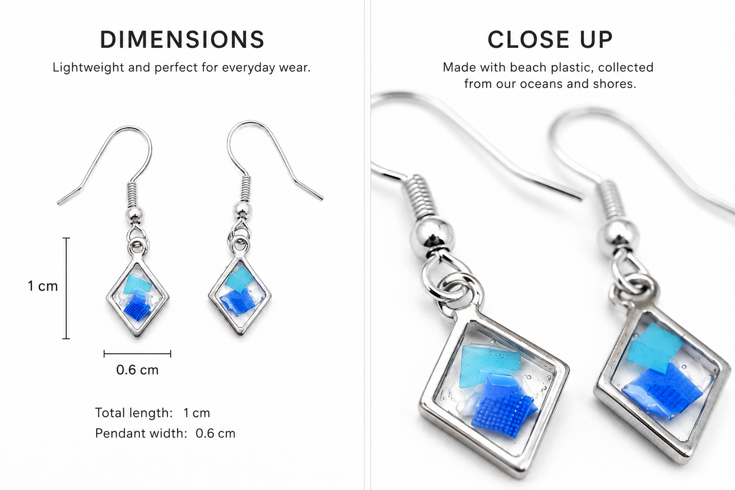 Beach-Cleaned Diamond Charm Dangle Earrings | Handmade Sustainable Jewellery