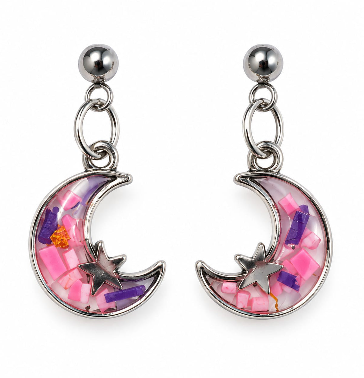 Beach-Cleaned Moon & Star Stud Earrings | Handmade Sustainable Jewellery